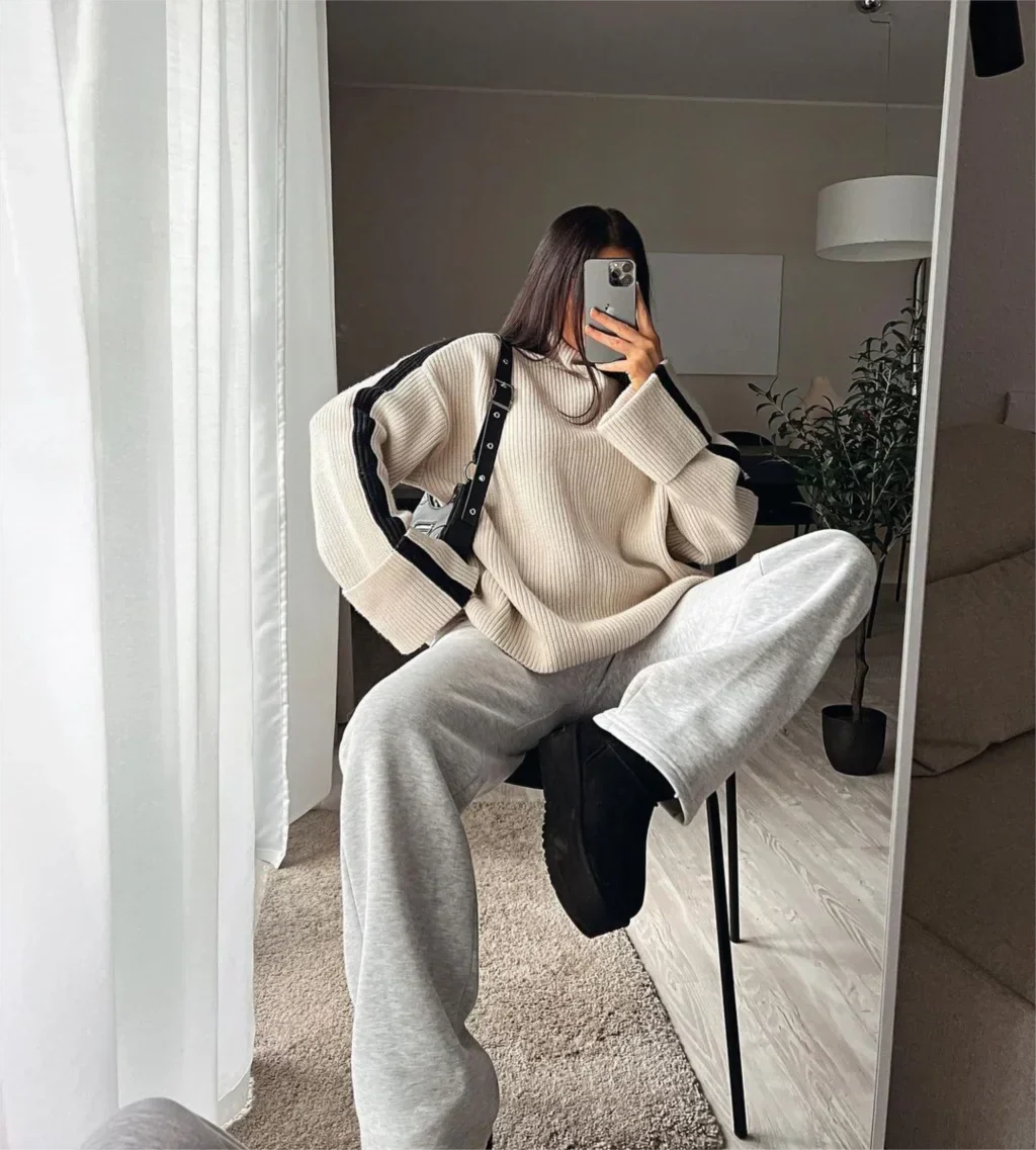 Variant image for Stickad Dam Tröja Löst Fit Turtleneck Mjuk Material-1