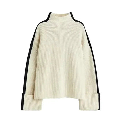 Stickad Dam Tröja Löst Fit Turtleneck Mjuk Material-6