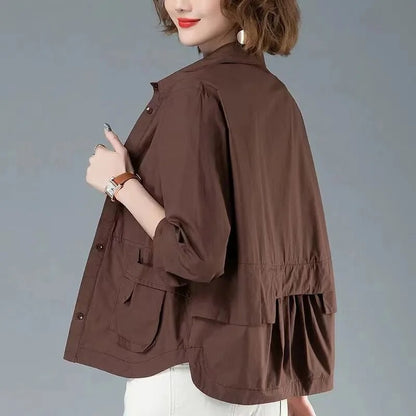 Damjacka Löst Passform Monokrom Polyester för Dam-3