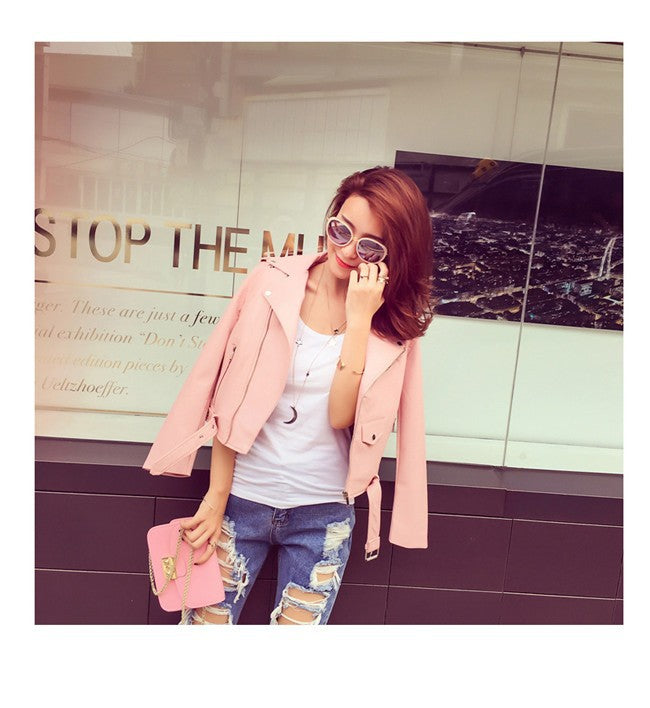 Dam Långärmad PU Läderjacka Trendig Design-2