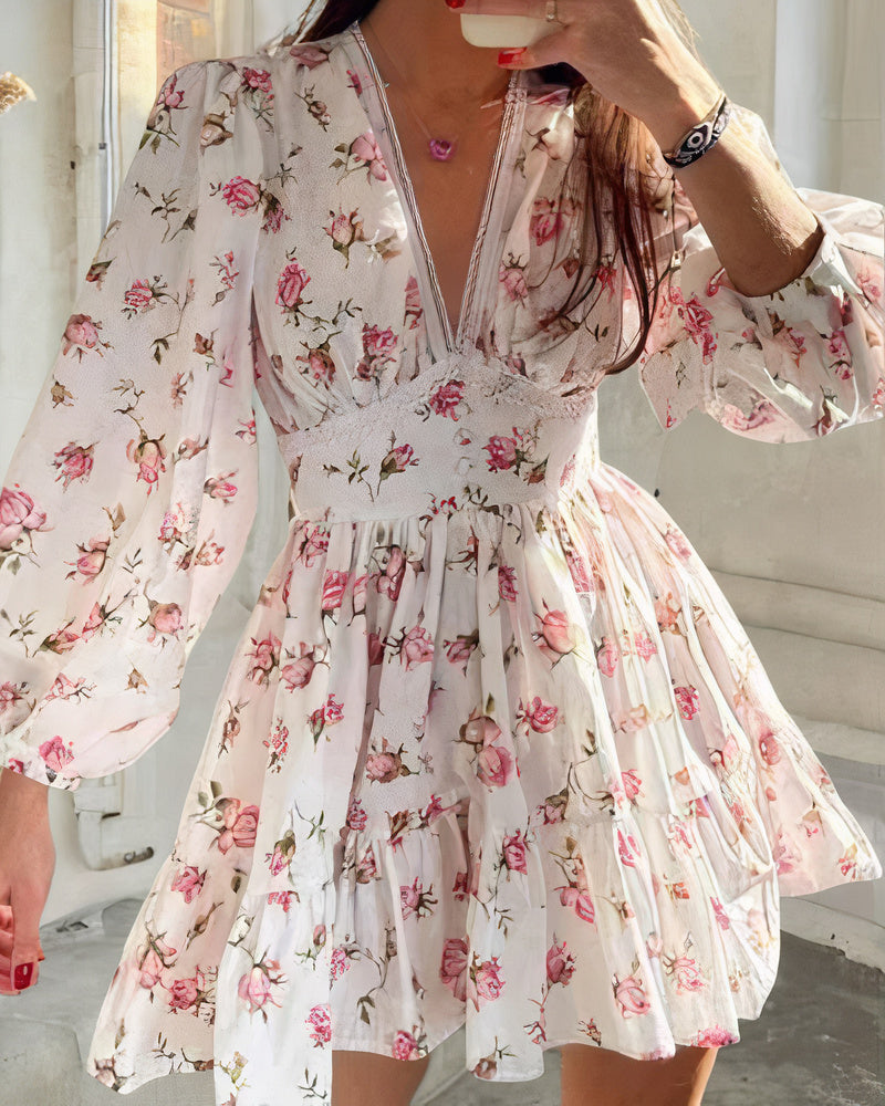 Dam Sommarklänning Blommönster Lätt Polyester för Midsommar och Fest-1