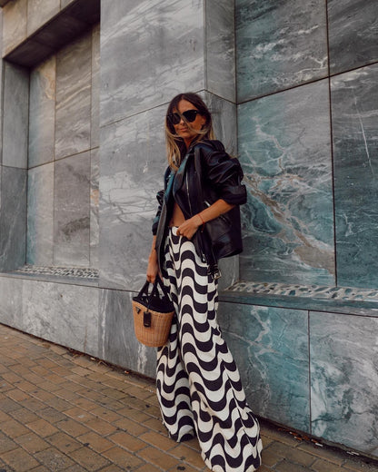 Snygga Byxor Dam Copa Mönster Lätt Linne med Breda Ben-4