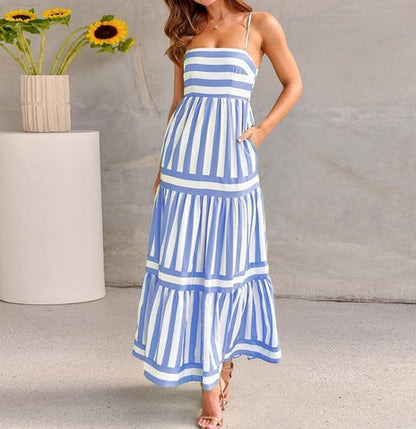 Randig Damklänning i Tidlös Design – Bomull och Polyester, S-XL, Elegant och Mångsidig 13