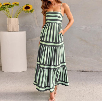 Randig Damklänning i Tidlös Design – Bomull och Polyester, S-XL, Elegant och Mångsidig 11