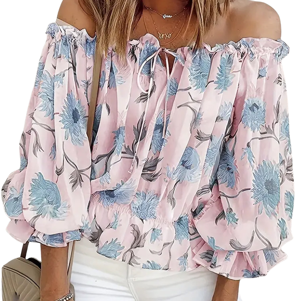 Dam Blus Blommönster Lätt Polyester-4