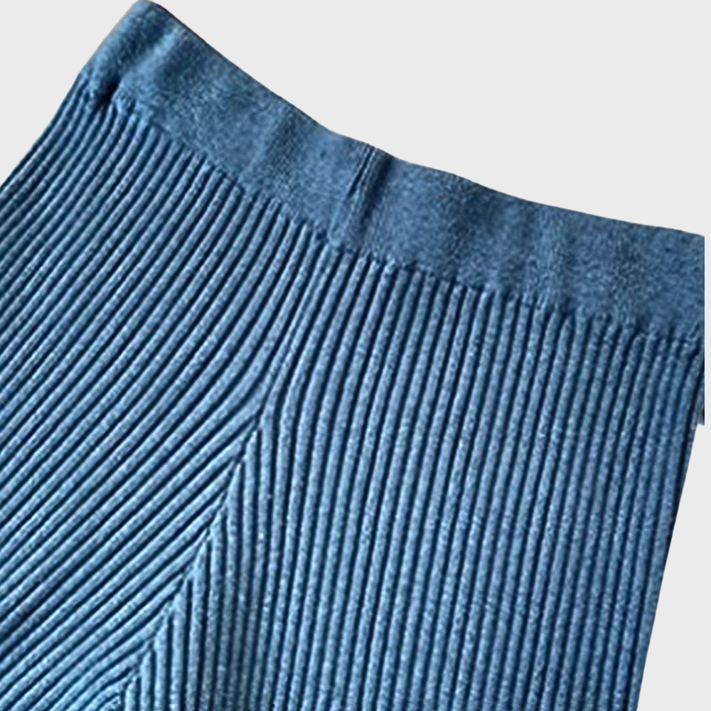 Kvinnors Tvådelad Uppsättning Ribbad Tröja och Byxor Ribbade Tyger-4