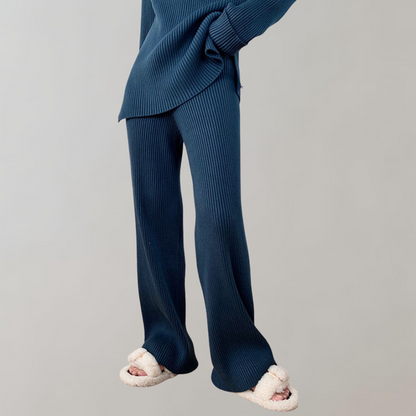 Kvinnors Tvådelad Uppsättning Ribbad Tröja och Byxor Ribbade Tyger-3