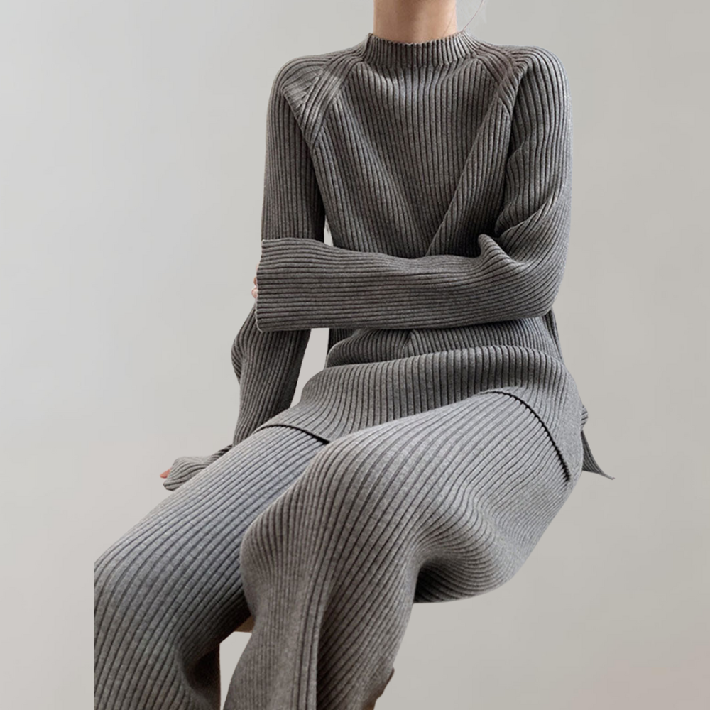 Variant image for Kvinnors Tvådelad Uppsättning Ribbad Tröja och Byxor Ribbade Tyger-4