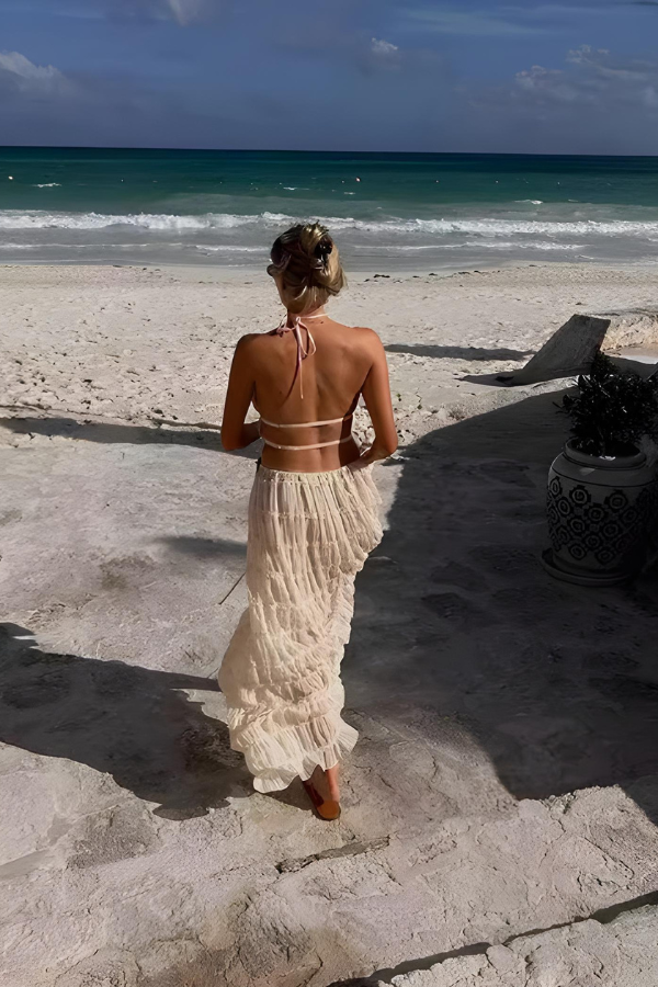 Dam Tvådelad Outfit Halter Cutout Crop-Top och Högmidjade Byxor Polyester-6