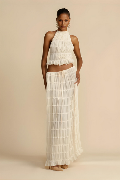 Variant image for Dam Tvådelad Outfit Halter Cutout Crop-Top och Högmidjade Byxor Polyester-1