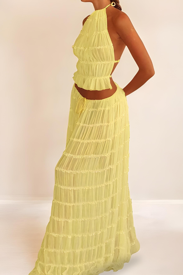 Variant image for Dam Tvådelad Outfit Halter Cutout Crop-Top och Högmidjade Byxor Polyester-6