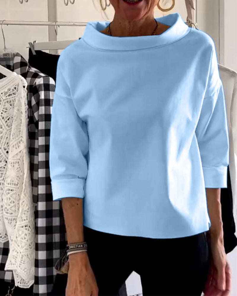 Dam Blus Hög Krage Andningsbart Tyg Mångsidig Design-6