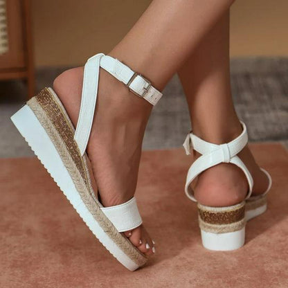 Dam Sandaler Retro Design Justerbara Remmar PU-Läder-3