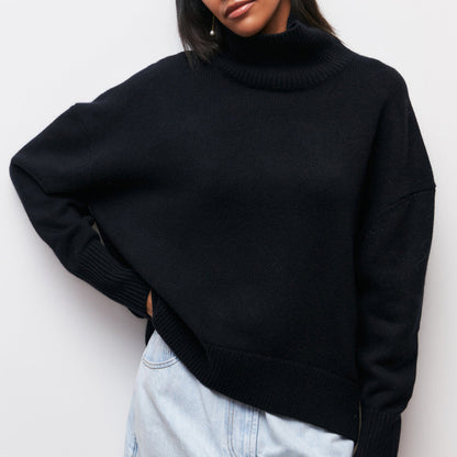 Kvinnors Halvturtleneck Tröja Av Mjukt Stickat Material-4