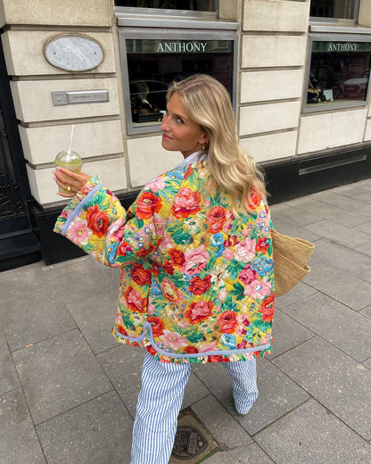 Damjacka Lång Parkajacka Blommönster Polyester och Bomull-2
