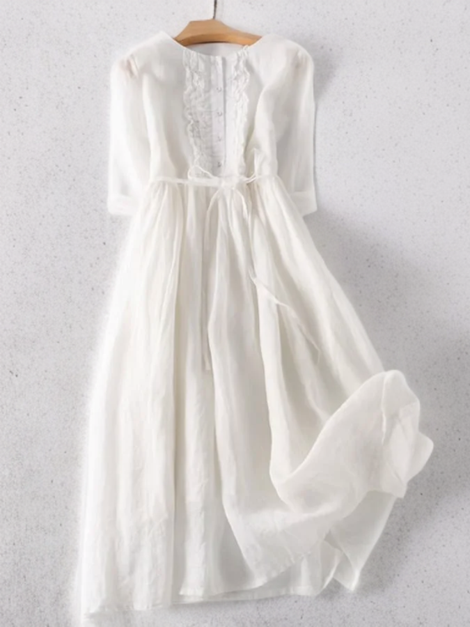 Fina Dam Klänningar med Ruffles i Bomull och Linne-3