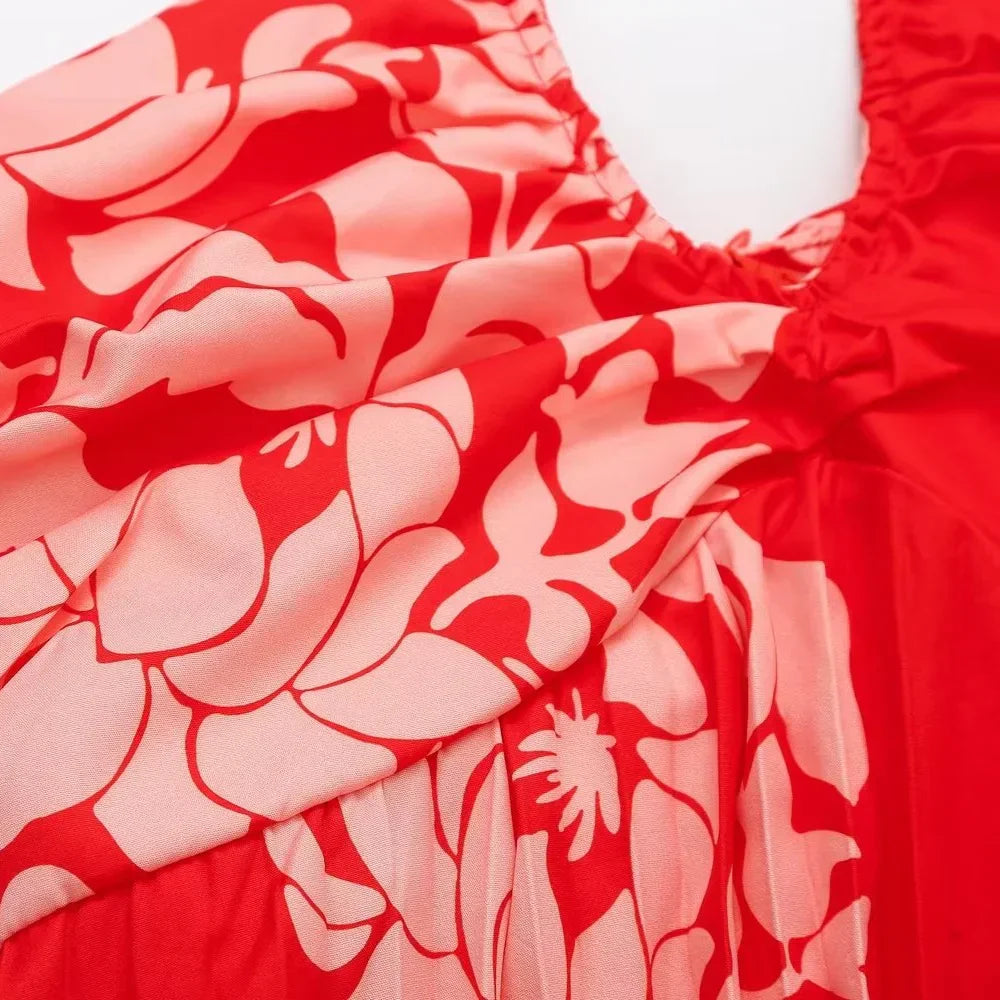 Damklänning Lång Veckad Öppen Rygg Hög Midja Polyester-4