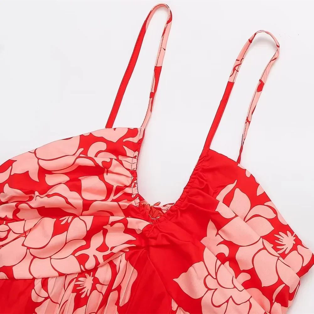 Damklänning Lång Veckad Öppen Rygg Hög Midja Polyester-5