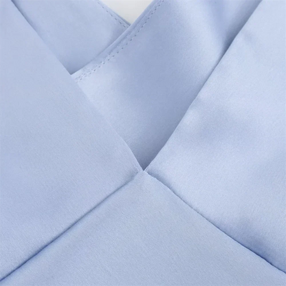 Dam Klänning Lång Slim Fit Siden Satin V-Hals Elegant 4