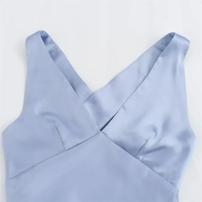 Dam Klänning Lång Slim Fit Siden Satin V-Hals Elegant 3