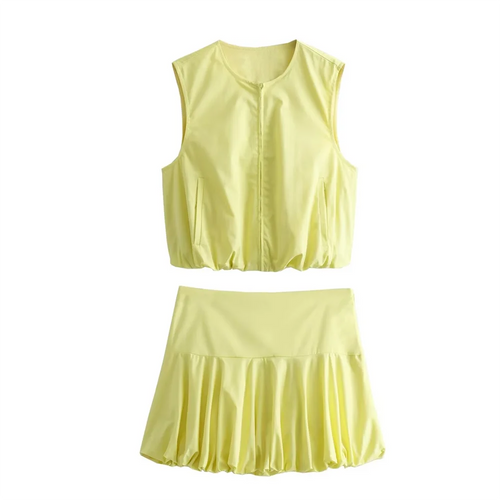 Dam Set Ärmlös Kofta Högmidjad Kjol 100% Bomull 1