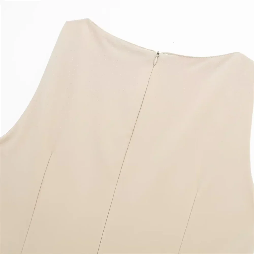 Dam Ärmlös Klänning Dubbelt Bälte Polyester-5