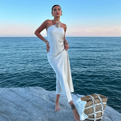 Vit Dam Blus Satinstruktur Normal Passform 5