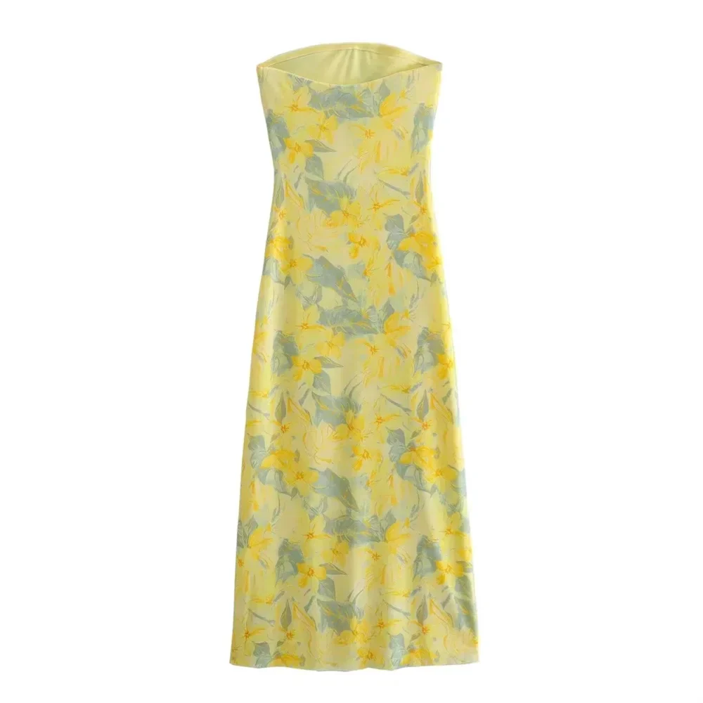 Dam Klänning Lång Slim Fit Tryckt Siden Elegant för Sommarens Evenemang-4