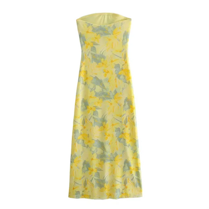 Dam Klänning Lång Slim Fit Tryckt Siden Elegant för Sommarens Evenemang-4