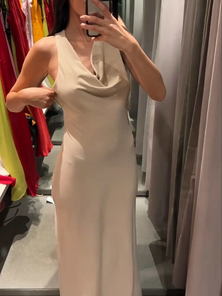 Damklänning Gyllene Detaljer Smal Passform Polyester-2