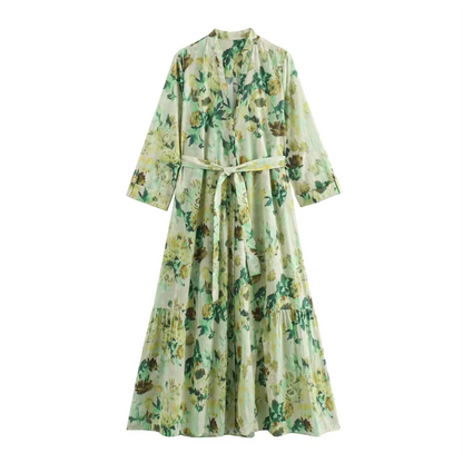 Dam V-ringad Topp Tryckt Polyester 7