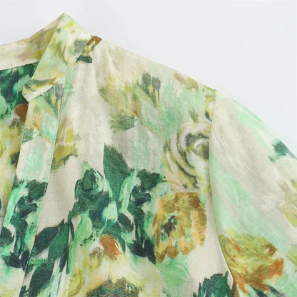 Dam V-ringad Topp Tryckt Polyester 4