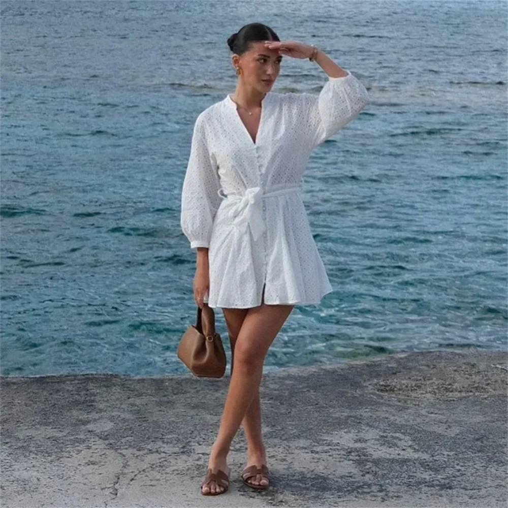 Dam Kort Blus Broderad Polyester 3