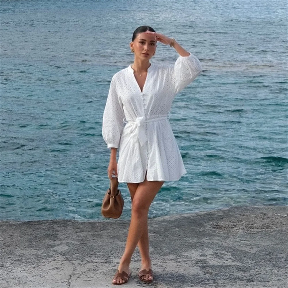 Dam Kort Blus Broderad Polyester 2