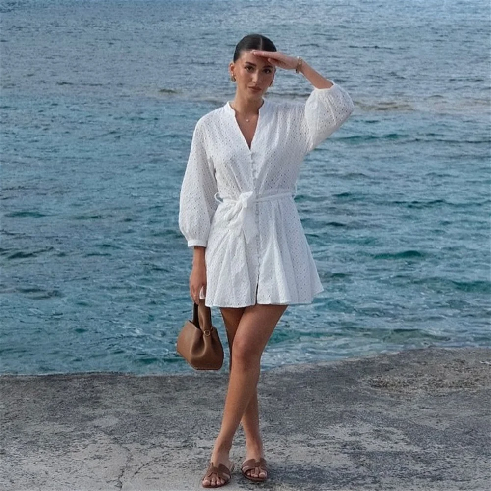 Dam Kort Blus Broderad Polyester 4