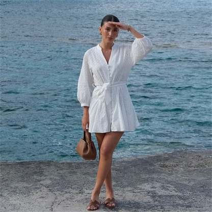 Dam Kort Blus Broderad Polyester 4