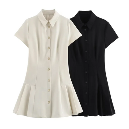 Kort Klänning Dam Med Gyllene Knappar Polyester För Sommarfest-3