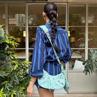 Dam Randig Topp Normal Passform Polyester för Fest och Vardag-6