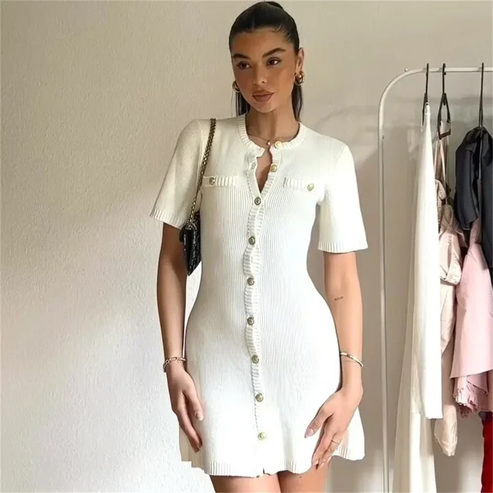 Dam Klänning T-shirt Slim Fit 100% Bomull Korta Ärmar-6