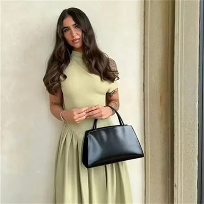 Dam Långklänning Veckad Hög Midja Polyester Elegant Fest Bröllop-4