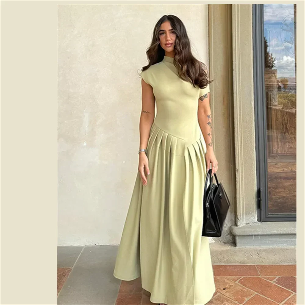 Dam Långklänning Veckad Hög Midja Polyester Elegant Fest Bröllop-2