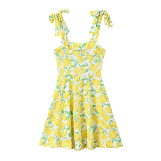 Fina Dam Klänningar Mini Slim Fit med Citrontryck 100% Polyester 1