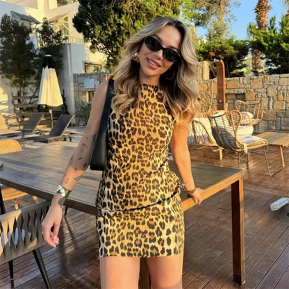 Kort Klänning Dam Leopardmönster Normal Passform Polyester-5