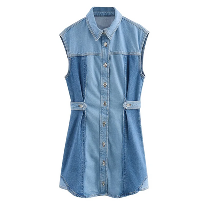 Variant image for Dam Kort Ärmlös Denim Topp Avslappnad Stil Denim-1