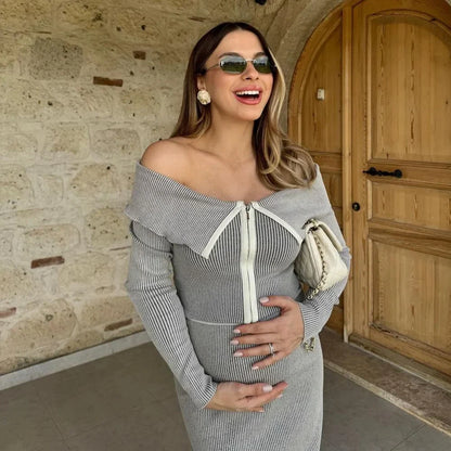 Dam One Shoulder Top och Midirock Ribbad Polyester för Sommarkläder-3