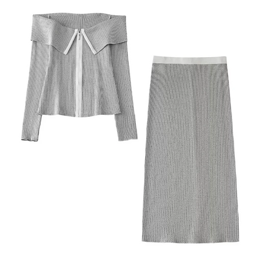 Dam One Shoulder Top och Midirock Ribbad Polyester för Sommarkläder-1