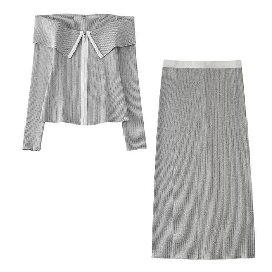 Dam One Shoulder Top och Midirock Ribbad Polyester för Sommarkläder-1