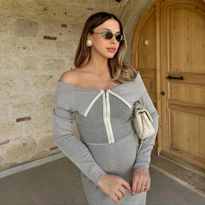 Dam One Shoulder Top och Midirock Ribbad Polyester för Sommarkläder-4