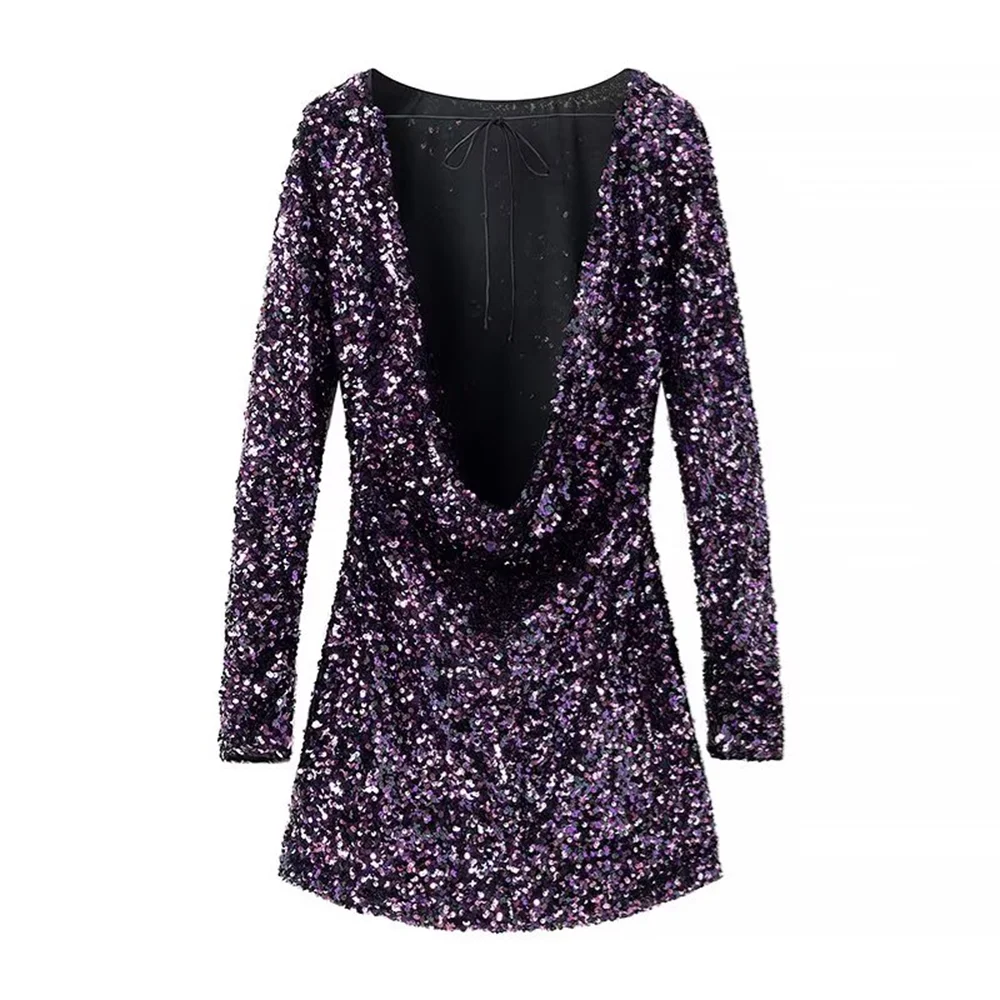 Fina Dam Klänningar Öppen Rygg med Paljetter Polyester för Sommarens Festligheter-2