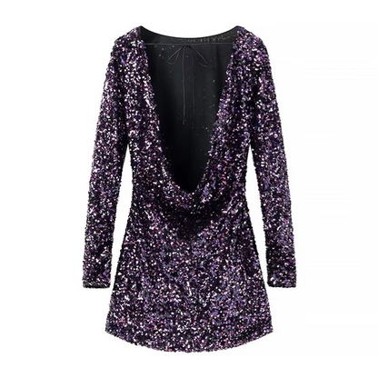 Fina Dam Klänningar Öppen Rygg med Paljetter Polyester för Sommarens Festligheter-2